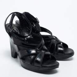 Pre Owned Tod's Black Patent Leather Strappy Platform Sandals Size 38