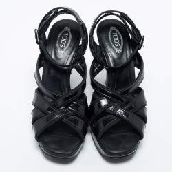 Pre Owned Tod's Black Patent Leather Strappy Platform Sandals Size 38