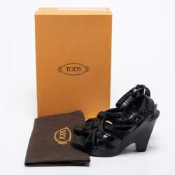 Pre Owned Tod's Black Patent Leather Strappy Platform Sandals Size 38