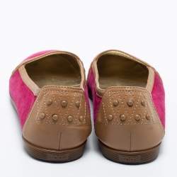 Tod's Pink/Brown Suede And Leather  Ballet Flats Size 40