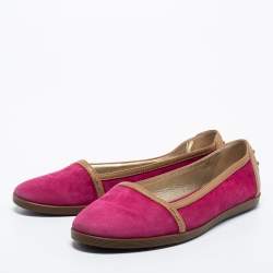 Tod's Pink/Brown Suede And Leather  Ballet Flats Size 40