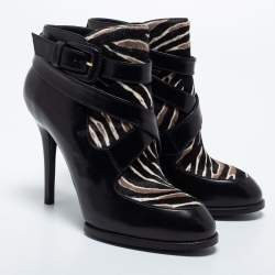 Pre Owned Tod's Black Calf Hair and Leather Ankle Boots Size 37