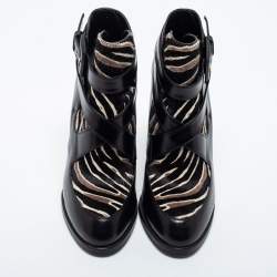 Pre Owned Tod's Black Calf Hair and Leather Ankle Boots Size 37