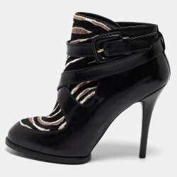 Pre Owned Tod's Black Calf Hair and Leather Ankle Boots Size 37