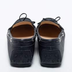 Pre Owned Tod's Navy Blue Leather Bow Slip On Loafers Size 38.5