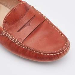 Tod's Rust Orange Leather City Gommino Slip On Loafers Size 40