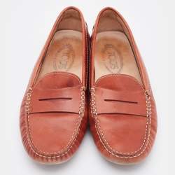 Tod's Rust Orange Leather City Gommino Slip On Loafers Size 40