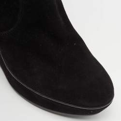 Pre Owned Tod's Black Velvet Zeppa Para Knee Length Boots Size 37