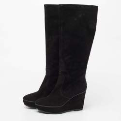 Pre Owned Tod's Black Velvet Zeppa Para Knee Length Boots Size 37