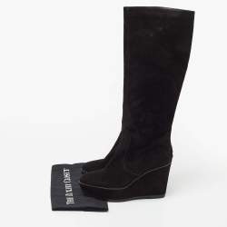 Pre Owned Tod's Black Velvet Zeppa Para Knee Length Boots Size 37