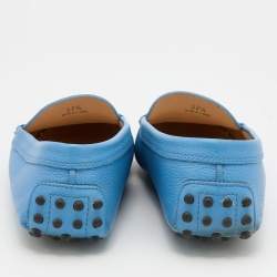 Pre Owned Tod's Blue Leather Gommino Slip On Loafers Size 37.5
