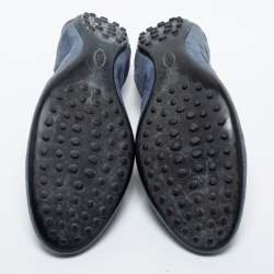 Pre Owned Tod's Blue Suede Bow Scrunch Ballet Flats Size 39