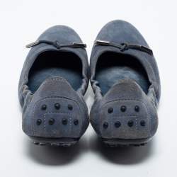 Pre Owned Tod's Blue Suede Bow Scrunch Ballet Flats Size 39