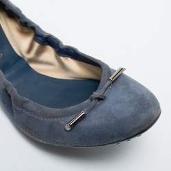Pre Owned Tod's Blue Suede Bow Scrunch Ballet Flats Size 39