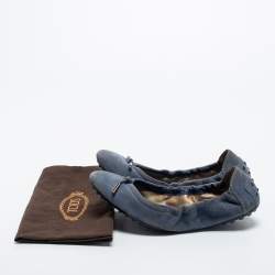 Pre Owned Tod's Blue Suede Bow Scrunch Ballet Flats Size 39
