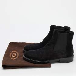 Pre Owned Tod's Black Suede and Elastic Fabric Ankle Boots Size 36.5