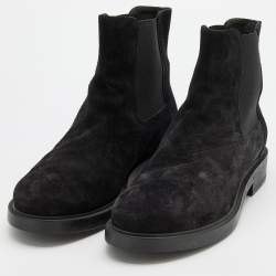 Pre Owned Tod's Black Suede and Elastic Fabric Ankle Boots Size 36.5