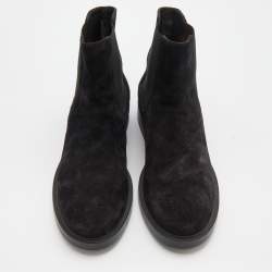 Pre Owned Tod's Black Suede and Elastic Fabric Ankle Boots Size 36.5