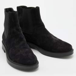 Pre Owned Tod's Black Suede and Elastic Fabric Ankle Boots Size 36.5