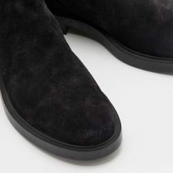 Pre Owned Tod's Black Suede and Elastic Fabric Ankle Boots Size 36.5