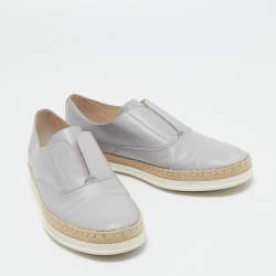 Pre Owned Tod's Grey Leather Francesina Espadrille Sneakers Size 37