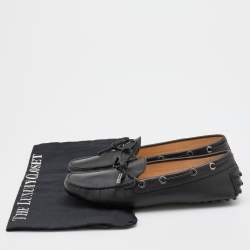 Pre Owned Tod's Black Leather Bow Slip On Loafers Size 37