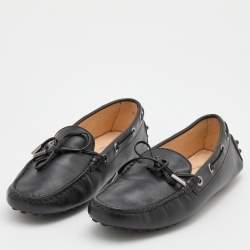 Pre Owned Tod's Black Leather Bow Slip On Loafers Size 37