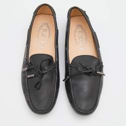Pre Owned Tod's Black Leather Bow Slip On Loafers Size 37