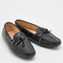 Pre Owned Tod's Black Leather Bow Slip On Loafers Size 37