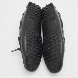 Pre Owned Tod's Black Leather Bow Slip On Loafers Size 37