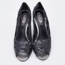 Tod's Black Patent Leather Cut-Out Peep Toe Pumps Size 38.5