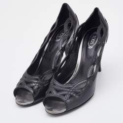 Tod's Black Patent Leather Cut-Out Peep Toe Pumps Size 38.5