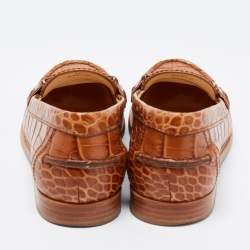 Pre Owned Tod's Brown Croc Embossed Leather Buckle Loafers Size 36