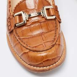 Pre Owned Tod's Brown Croc Embossed Leather Buckle Loafers Size 36