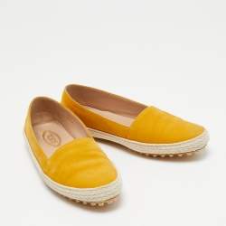 Pre Owned Tod's Yellow Suede Espadrille Loafers Size 35.5