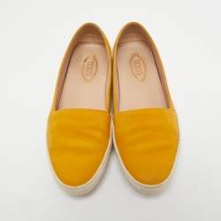 Pre Owned Tod's Yellow Suede Espadrille Loafers Size 35.5