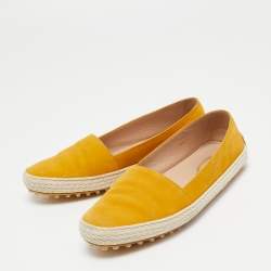 Pre Owned Tod's Yellow Suede Espadrille Loafers Size 35.5