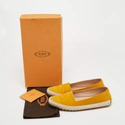 Pre Owned Tod's Yellow Suede Espadrille Loafers Size 35.5