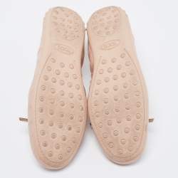 Pre Owned Tod's Pink Croc Embossed Leather Bow Srunch Ballet Flats Size 37