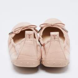 Pre Owned Tod's Pink Croc Embossed Leather Bow Srunch Ballet Flats Size 37