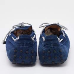 Pre Owned Tod's Navy Blue Suede Bow Slip On Loafers Size 37.5