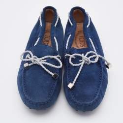 Pre Owned Tod's Navy Blue Suede Bow Slip On Loafers Size 37.5