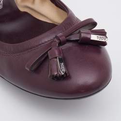 Pre Owned Tod's Plum Leather Bow Scrunch Ballet Flats Size 36