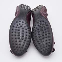 Pre Owned Tod's Plum Leather Bow Scrunch Ballet Flats Size 36