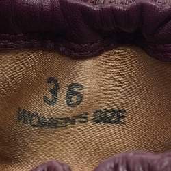 Pre Owned Tod's Plum Leather Bow Scrunch Ballet Flats Size 36