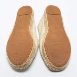 Pre Owned Tory Burch Cream Canvas Espadrille Flats Size 37.5