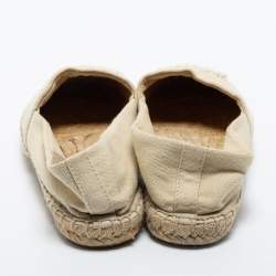 Pre Owned Tory Burch Cream Canvas Espadrille Flats Size 37.5