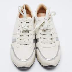 Tod's Cream/Silver Leather Low Top Sneakers Size 38.5