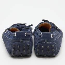 Pre Owned Tod's Navy Blue Nubuck Leather Bow Slip On Loafers Size 36