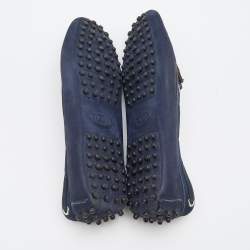 Pre Owned Tod's Navy Blue Nubuck Leather Bow Slip On Loafers Size 36
